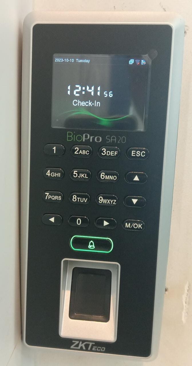 ZKTeco BioPro SA20 biometric attendance system with ERP HRMS API integration UAE