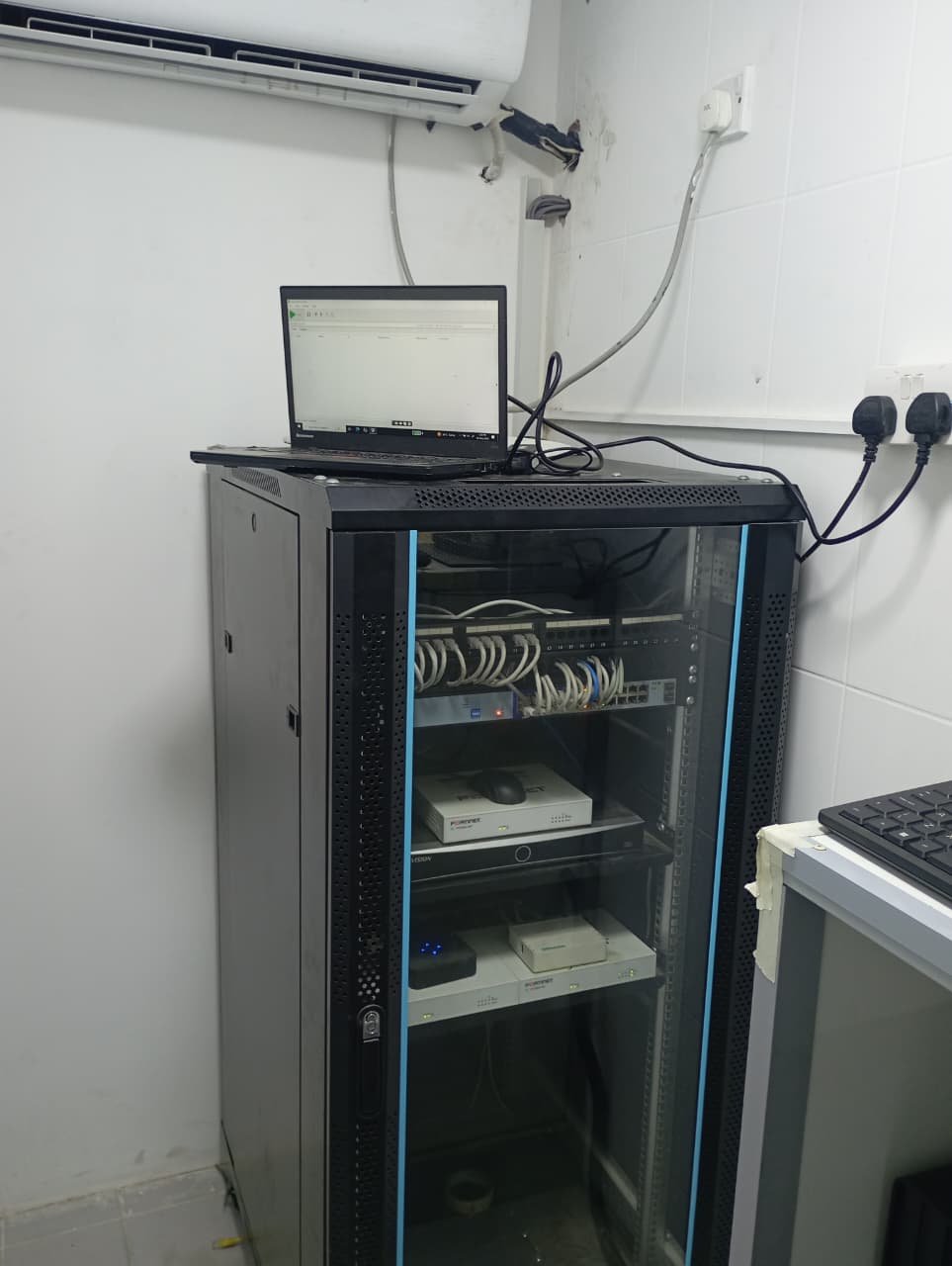 Cybersecurity Fortinet firewall rack setup Dubai